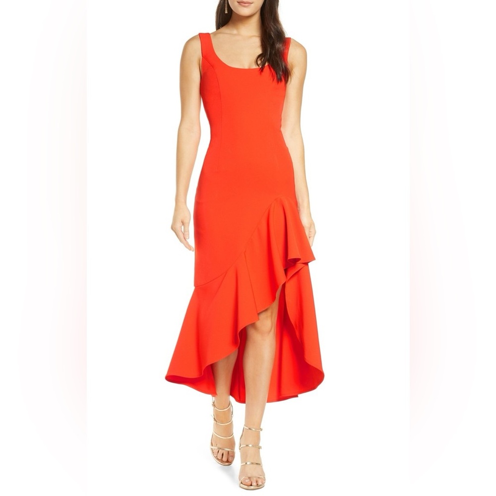 Bardot Women’s‎ Esther Frill High/Low Dress Size Medium Orange Sleeveless